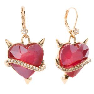 Betsey Johnson Red Heart Devil Crystal Drop Earrings